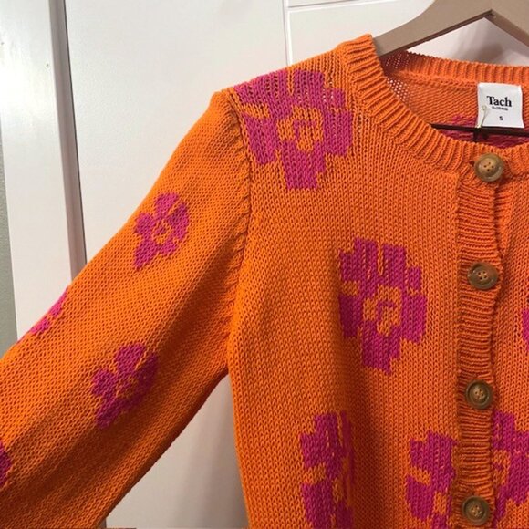 NWT Tach Vera Floral Knit Cardigan Button Front Size Small Orange Pink Y2K - Picture 7 of 16